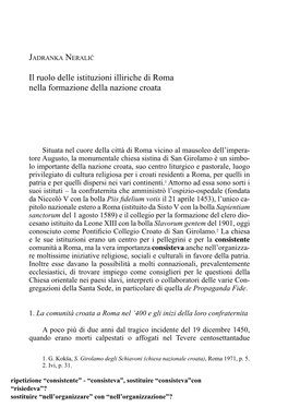 JADRANKA NERALIĆ Il Ruolo Delle Istituzioni Illiriche Di Roma Nella