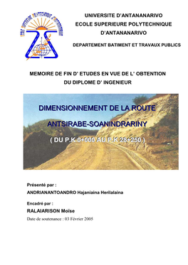 Dimensionnement De La Route Antsirabe-Soanindrariny 1