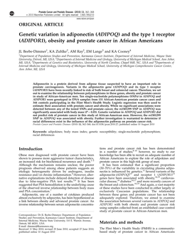 ADIPOQ) and the Type 1 Receptor (ADIPOR1), Obesity and Prostate Cancer in African Americans