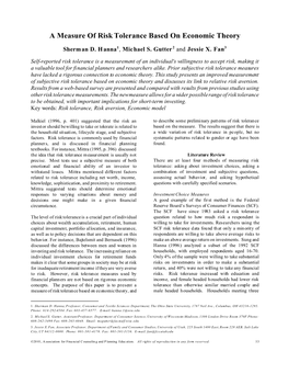 A Measure of Risk Tolerance Based on Economic Theory