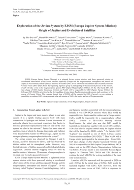 Exploration of the Jovian System by EJSM (Europa Jupiter System Mission): Origin of Jupiter and Evolution of Satellites