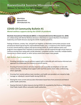 COVID-19 Community Bulletin #1 Mental Wellness Supports During the COVID-19 Pandemic