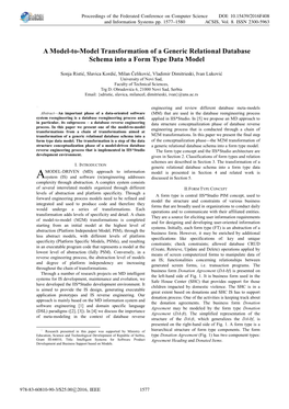 A Model-To-Model Transformation of a Generic Relational Database Schema Into a Form Type Data Model