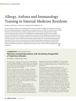 Allergy, Asthma and Immunology Training in Internal Medicine Residents