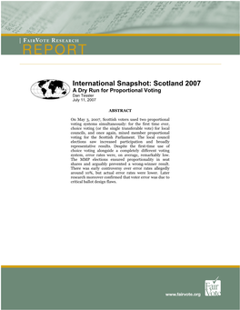 Scotland 2007 a Dry Run for Proportional Voting Dan Tessler July 11, 2007