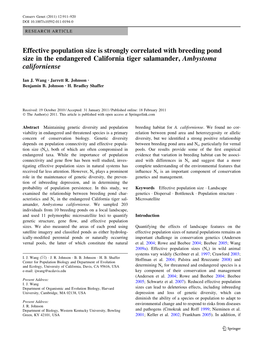 Effective Population Size Is Strongly Correlated with Breeding Pond Size in the Endangered California Tiger Salamander, Ambystoma Californiense