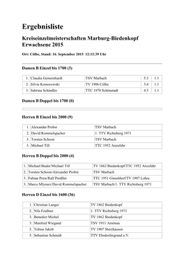 Kreiseinzelmeisterschaften Marburg-Biedenkopf Erwachsene 2015