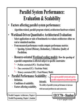 Parallel System Performance: Evaluation & Scalability