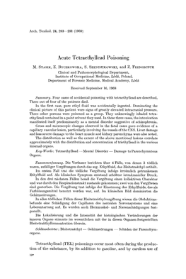 Acute Tetraethyllead Poisoning