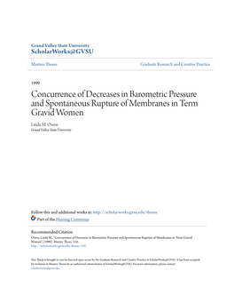 Concurrence of Decreases in Barometric Pressure and Spontaneous Rupture of Membranes in Term Gravid Women Linda M