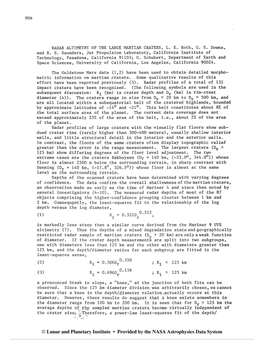 O Lunar and Planetary Institute Provided by the NASA Astrophysics Data System RADAR ALTIMETRY of the LARGE ?.LARTIAN CRATERS