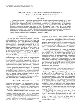 Tsallis Statistics of the Magnetic Field in the Heliosheath Lf Burlaga,1 Af Vin