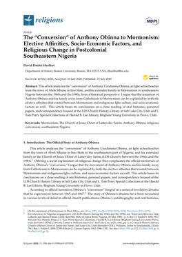 Of Anthony Obinna to Mormonism: Elective Aﬃnities, Socio-Economic Factors, and Religious Change in Postcolonial Southeastern Nigeria