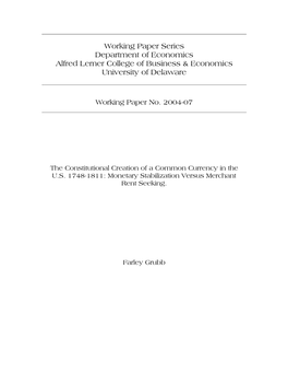 Working Paper Series Department of Economics Alfred Lerner College of Business & Economics University of Delaware