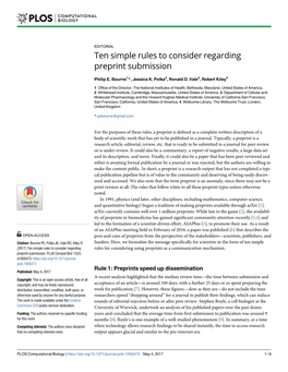 Ten Simple Rules to Consider Regarding Preprint Submission