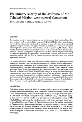 Preliminary Survey of the Avifauna of Mt Tchabal Mbabo, West-Central Cameroon THOMAS BATES SMITH and DUNCAN Mcniven