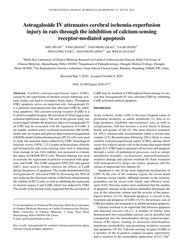 Astragaloside IV Attenuates Cerebral Ischemia‑Reperfusion Injury in Rats Through the Inhibition of Calcium‑Sensing Receptor‑Mediated Apoptosis