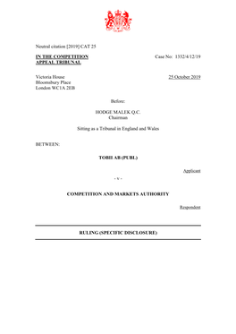 1332/4/12/19 Tobii AB (Publ) V Competition and Markets Authority