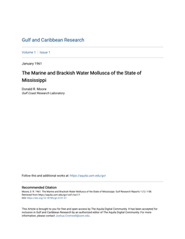 The Marine and Brackish Water Mollusca of the State of Mississippi