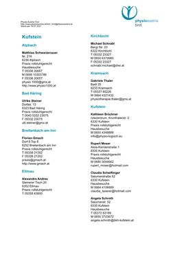 Liste Freiberufliche Physiotherapeutinnen