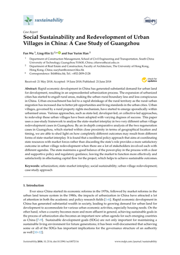 Social Sustainability and Redevelopment of Urban Villages in China: a Case Study of Guangzhou