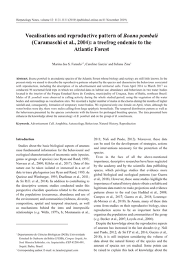 Vocalisations and Reproductive Pattern of Boana Pombali (Caramaschi Et Al., 2004): a Treefrog Endemic to the Atlantic Forest