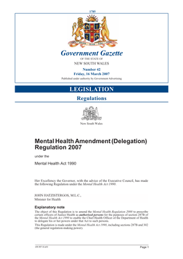 Government Gazette of the STATE of NEW SOUTH WALES Number 42 Friday, 16 March 2007 Published Under Authority by Government Advertising