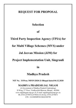 (TPIA) for for Multi Village Schemes (MVS) Under Jal Jeevan M
