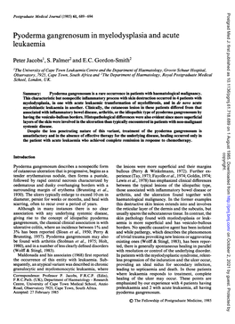 Pyoderma Gangrenosum in Myelodysplasia and Acute Leukaemia