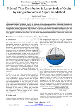 Sidereal Time Distribution in Large-Scale of Orbits by Usingastronomical Algorithm Method