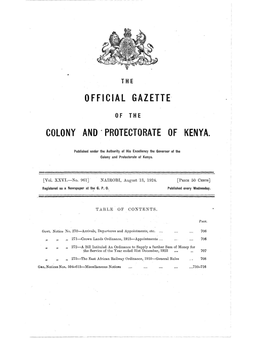 Official Gazette Colony and Protectorate of Kenya