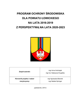 Program Ochrony Środowiska Dla Powiatu Łowickiego Na Lata 2016-2019 Z Perspektywą Na Lata 2020-2023