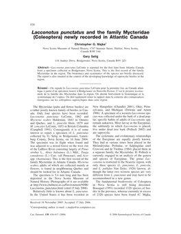 Lacconotus Punctatus and the Family Mycteridae (Coleoptera) Newly Recorded in Atlantic Canada
