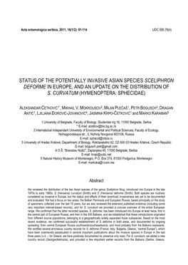 Status of the Potentially Invasive Asian Species Sceliphron Deforme in Europe, and an Update on the Distribution of S. Curvatum (Hymenoptera: Sphecidae)