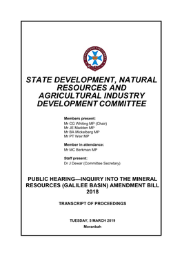 Moranbah Public Hearing—Inquiry Into the Mineral Resources (Galilee Basin) Amendment Bill 2018