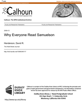 David R. Henderson: Why Everyone Read Samuelson - WSJ 8/17/15, 11:06 AM