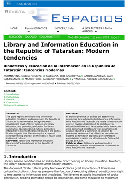 Library and Information Education in the Republic of Tatarstan: Modern Tendencies