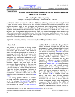 Stability Analysis of Slope Under Different Soil Nailing Parameters Based on the Geostudio