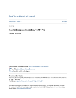 Hasinai-European Interaction, 1694-1715