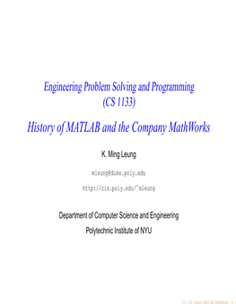 History of MATLAB and the Company Mathworks