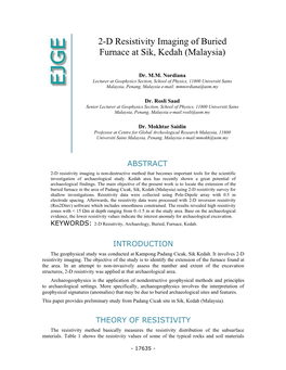 2-D Resistivity Imaging of Buried Furnace at Sik, Kedah (Malaysia)