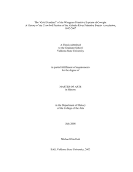 Of the Wiregrass Primitive Baptists of Georgia: a History of the Crawford Faction of the Alabaha River Primitive Baptist Association, 1842­2007