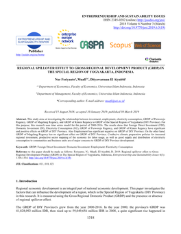 Regional Spillover Effect to Gross Regional Development Product (Grdp) in the Special Region of Yogyakarta, Indonesia