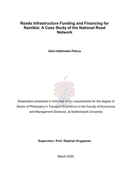 Roads Infrastructure Funding and Financing for Namibia: a Case Study of the National Road Network