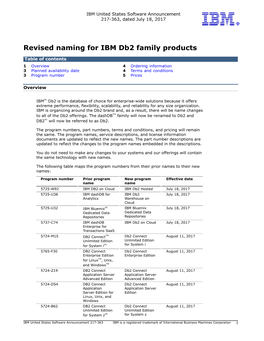 Revised Naming for IBM Db2 Family Products