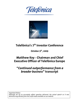 Telefónica's 7Th Investor Conference Matthew