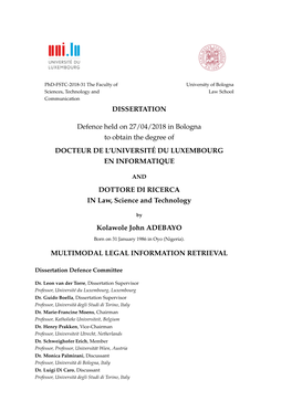 Esis Titled, “MULTIMODAL LEGAL IN- FORMATION RETRIEVAL” and the Work Presented in It Are My Own