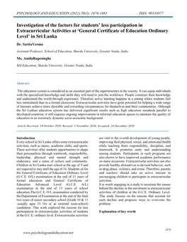 Investigation of the Factors for Students' Less Participation in Extracurricular