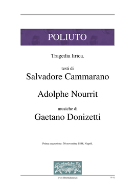 POLIUTO Salvadore Cammarano Adolphe Nourrit Gaetano Donizetti