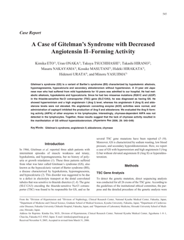 A Case of Gitelman's Syndrome with Decreased Angiotensin II–Forming Activity